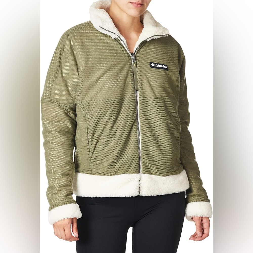 🚨CLEARANCE🚨Columbia Zip Fleece Jacket Reversible Cream Green Women's Small